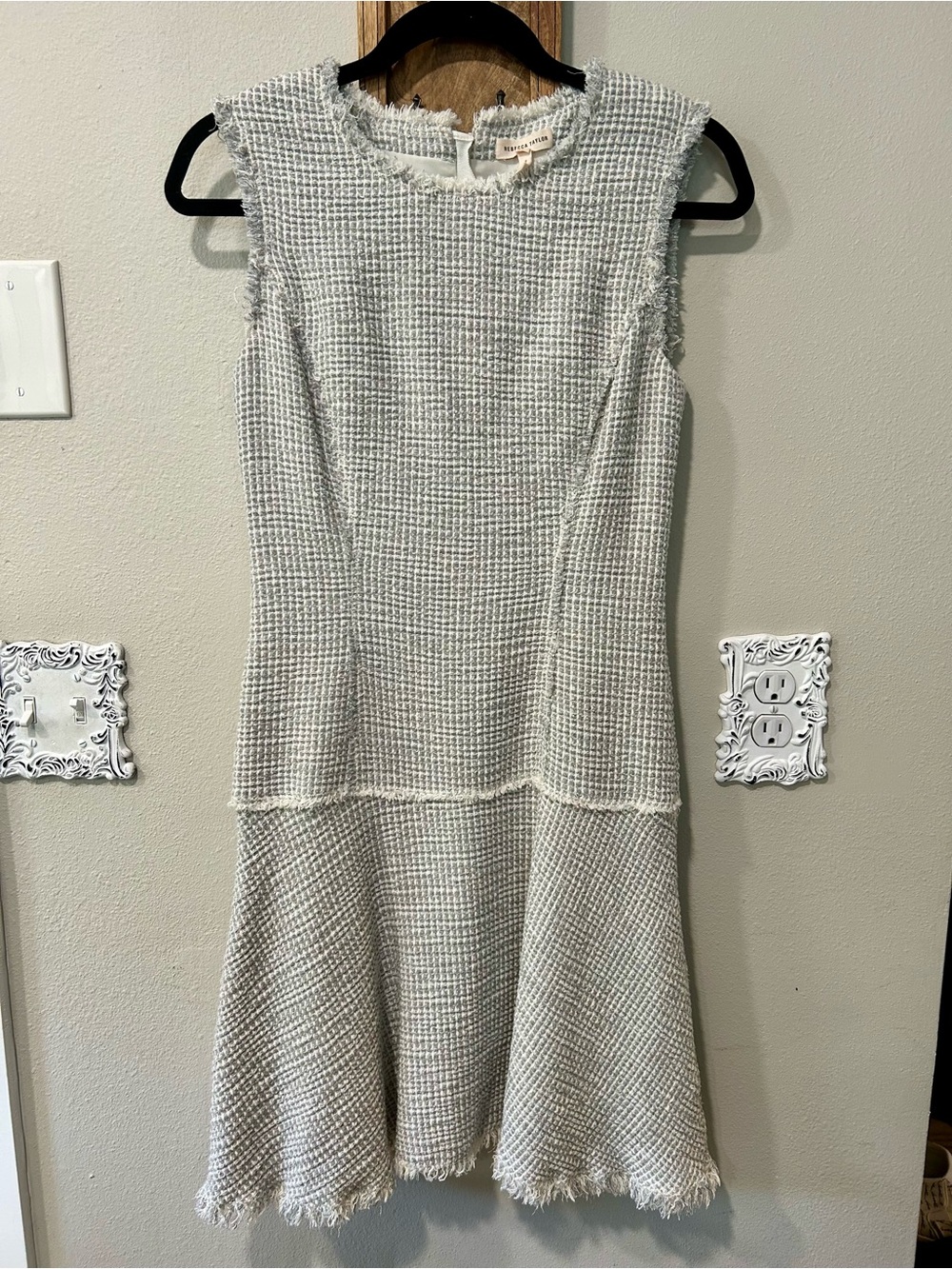 Rebecca Taylor Ivory Tweed Sleeveless Fit-and-Flare Dress